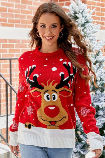 Woochic pull de Noël jacquard motif d' élan rouge S